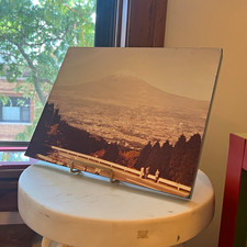 Vintage 1974 Mount Fuji Japan photo block Mid Century Sepia Plaque picture