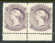 GANDALF - Canada 1860 Nova Scotia 2¢ Pinkish Purple Scott #9 Pair Mint H445 picture