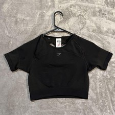 Gymshark Ultra Seamless Cropped Shirt Womens Medium Black Short Sleeve Athletic picture