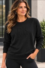 DKNY Sport Women’s Sweatshirt Black Embossed Logo Crewneck Pullover Size L  NWT picture