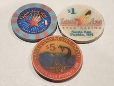 Lot of 3 SANTA ANA STAR Casino Chips - $5 1998 5th Anniv  & (2) $1 OBSOLETE, VTG picture