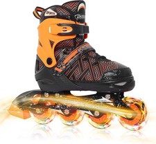 Nattork Kids Inline Skates 10C-13C Adjustable Light Up Wheels Orange New picture