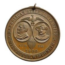 1900 Wisconsin Republican State Convention McKinley/ Roosevelt Delegate Badge 9B picture