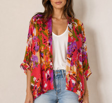 Bl^NK London Floral Kimono Jacket One Size Multicolor Boho Resort Wear picture
