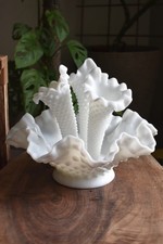 Vintage Fenton | Ruffled White Hobnail Milk Glass Triple Trumpet Epergne picture