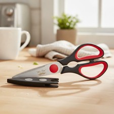 Elegant 8-Inch Kitchen Shears with Protective Sheath - Black & Red Design picture