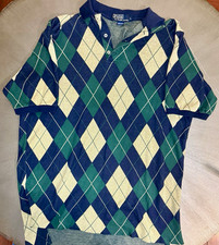 ⁠VTG 80s 90s Polo Ralph Lauren Argyle Knit Polo Shirt Mens L Blue Green USA Made picture