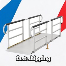 8FT Folding Aluminum Wheelchair Ramp w/ Handrail 1200LB Handicap Ramp Adjustable picture