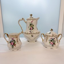 Antique Haviland Limoges Chocolate Pot + Sugar Creamer Hand Painted Floral Gold picture