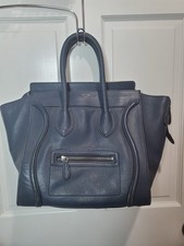 Authentic CELINE mini Luggage Tote Bag Navy Blue Pebbled Leather picture