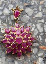 Antique Burma Ruby Pendant Antique Gold Plated Brass Thai Handcrafted Art picture