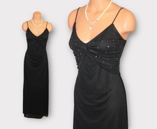 Vintage 90s Black Dress with Rhinestone Embellished Deep V Bust S picture