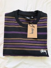 Stüssy Alton Stripe Crew T-Shirt Men’s Large Black Purple NWT 1140303 picture