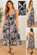 Joseph Ribkoff Size 12 Animal Print V-Neck Sleeveless Midi Jersey Dress picture