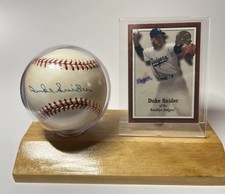 Duke Snider Brooklyn Dodgers Mounted Autographed Signed Baseball & Card Holder picture