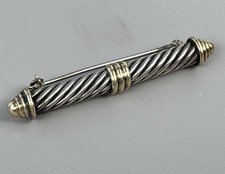 David Yurman Cable Brooch Pin Sterling Silver 14K Gold 2” 9.25g picture
