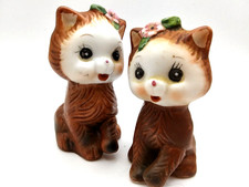 VTG Hand Painted Anthropomorphic Kitty Cats Ceramic Salt Pepper Shakers Korea picture