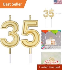 35th Birthday Candles Cake Topper Number, Gold, 3.54 Inch picture