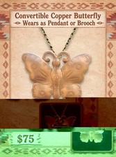 Butterfly PENDANT CONVERTIBLE HAND CRAFTED .999 COPPER BOTH NECKLACE & BROACH. picture