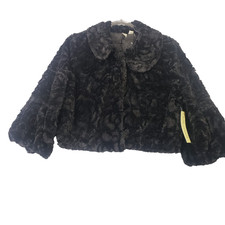Tacera Women’s Black Faux Fur Jacket XL Cropped Evening Cocktail Bolero Style picture