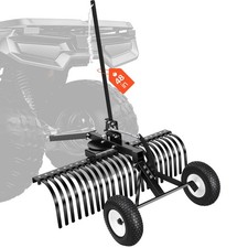 VEVOR 48in Tow Behind Landscape Rake 24 Tines Lawn Dethatcher Height Adjustable picture