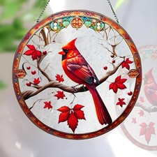 Cardinal Stained Glass Window Suncatcher Red Bird Hanging Ornament a picture
