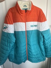 NFL Miami Dolphins Sherpa Line Puff Jacket Mens 3XL Teal Orange White Football picture