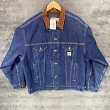 Vintage Carhartt Denim Jacket Blanket Lined Aztec Southwest Trucker Size Large picture