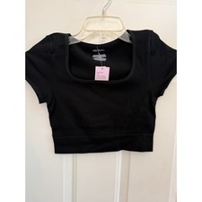 Wild Fable Black Seamless Ribbed Square Neck Crop Top Medium NWT picture