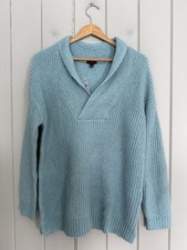 NWT Talbots Shawl Collar Shaker Stitch Pullover Sweater S Small Blue V-Neck NEW picture