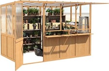 6x10 Ft Wood Greenhouse, Walk-In, Polycarbonate Panels, Openable Window, Brown picture