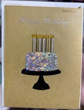 Papyrus Happy Birthday Greeting Card Gold Cake Design Multicolor Black picture
