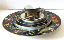 Lynn Chase Jaguar Jungle 5-Piece Place Setting 24K Gold Porcelain Japan 1988 picture
