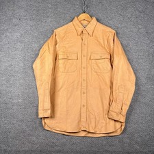Vintage LL Bean Chamois Cloth Shirt Mens 15.5 Yellow USA Long Sleeve Button Up picture