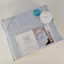 Shabby Chic 4pc QUEEN Sheet Set Solid Light Blue Cotton Farmhouse Rachel Ashwell picture