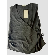 Zara Black Wrap Side-Tie Sleeveless V-Neck Top Size M NWT picture