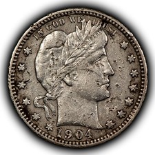 1904-O 25c Silver Barber Quarter - AU Semi Key Date - SKU-Z5856 picture