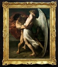 Handmade Old Master-Art Antique Oil Painting men angel on canvas 24
