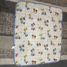 Vtg 1980’s Disney Babies Crib Blanket Quilt Mickey Minnie Pluto 40x31 blue Trim picture