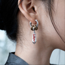 Taoist Masterblade Talisman Silver Earrings, Handcrafted Spiritual Gift for Her picture