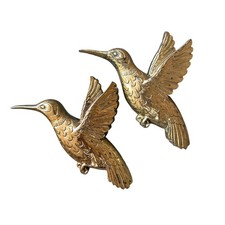 Vintage Homco Gold Hummingbird Wall Decor Set of 2 Plastic Bird Art 7669 1970s picture