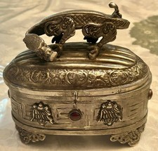 Antique Chinese Dragon Silver Plated Trinket Box with Lid picture