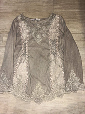 Pretty Angel Gray Lace Embroidered Floral Scoop Neck 3/4 Sleeve Blouse L picture