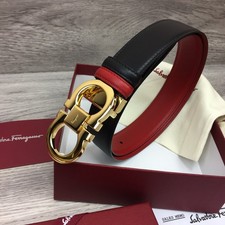 Authentic Salvatore Ferragamo Gancini Belt unisex Reversible Leather Black/Red picture