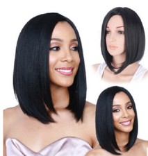 Black Shoulder Length Straight Wig Blonde Women Middle Split Synthetic Hair picture