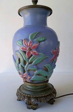 FULPER ART POTTERY RARE  & UNUSUAL RAISED FLOWERS HEAVY TABLE LAMP picture