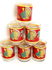 6 Thanksgiving Holiday Turkey Votive Tea Light Candle Holders Glass 2.75