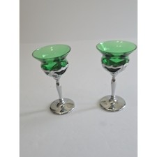 Vintage Farber Bros Krome Kraft Set Of 2 Green Cocktail Glasses Chrome Stem picture