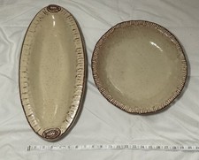 Vintage Studio Pottery Set Stoneware Serving Dishes Handmade Signed Rustic picture
