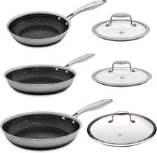 Hell’s Kitchen Hybrid Tri-Clad Fry Pan Set 6pc Stainless Ceramic PFAS Free New picture